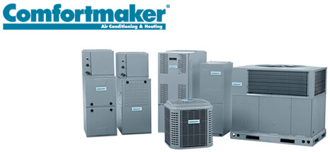 Comfortmaker Air Conditioning & Heating equipment lineup — furnaces, air handlers, condensers, and packaged units